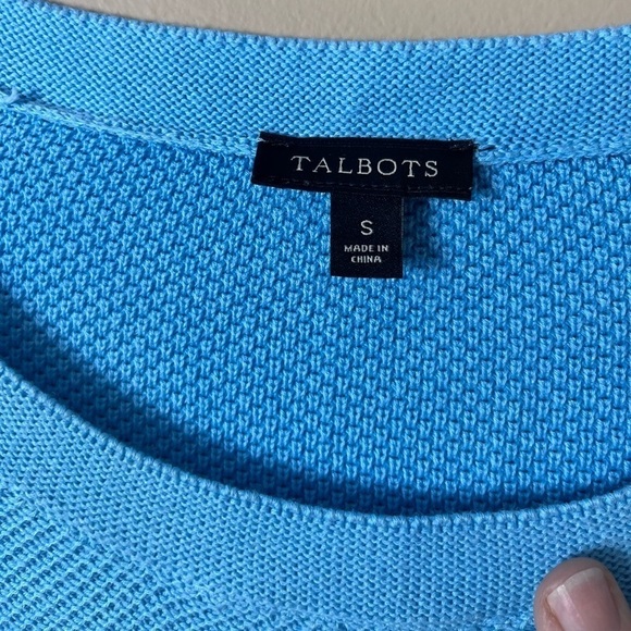 Talbots Turquoise 3/4 Sleeve Scalloped Hem Timeless Knit Pullover Size Small - Picture 2 of 8
